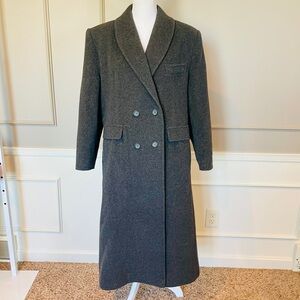 John Weitz Vintage 16P Long Trench Coat Cashmere Wool Charcoal Gray Luxury